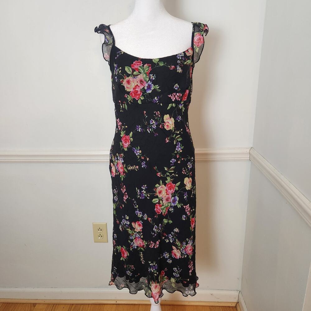 VTG Y2K 90s CDC Dress Size 4 Midi Babydoll Fairy WhimsiGoth Crinkle Dark Floral